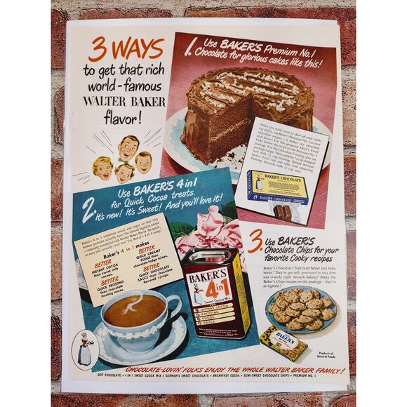 1950 Walter Bakers Chocolate Vtg Retro MCM Print Ad - Picture 6 of 6